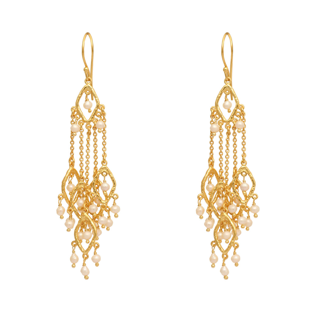 Nuyug 18k String of Pearls Gold Anti Tarnish Earrings | Grocsy