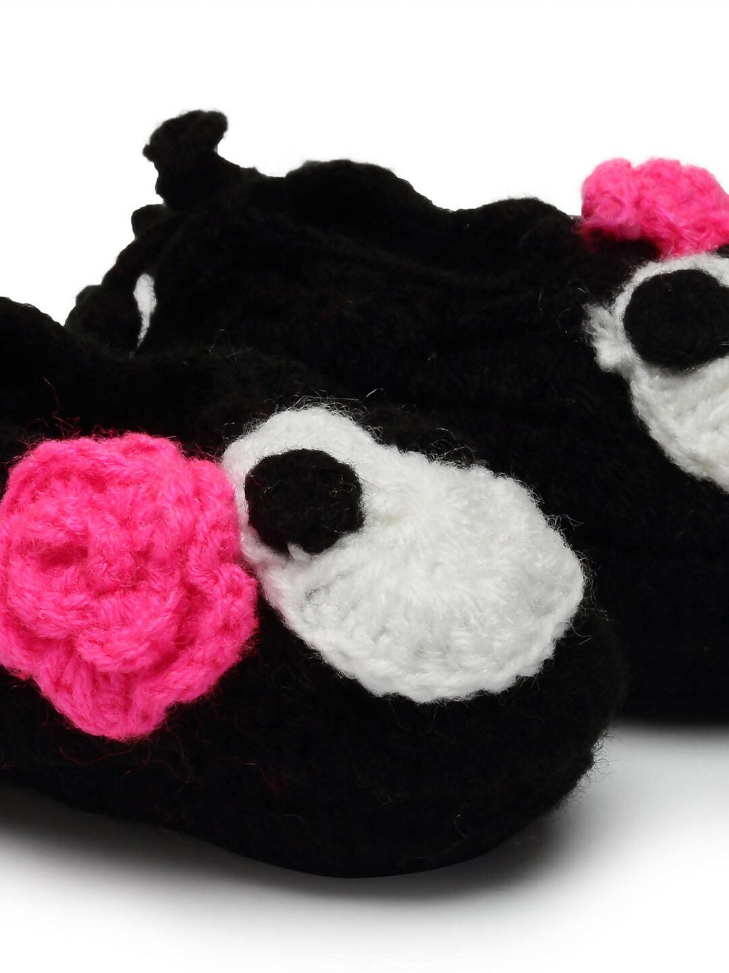 Chutput Kids Woollen Hand Knitted Cartoon Face Detailed Booties - Black | Grocsy