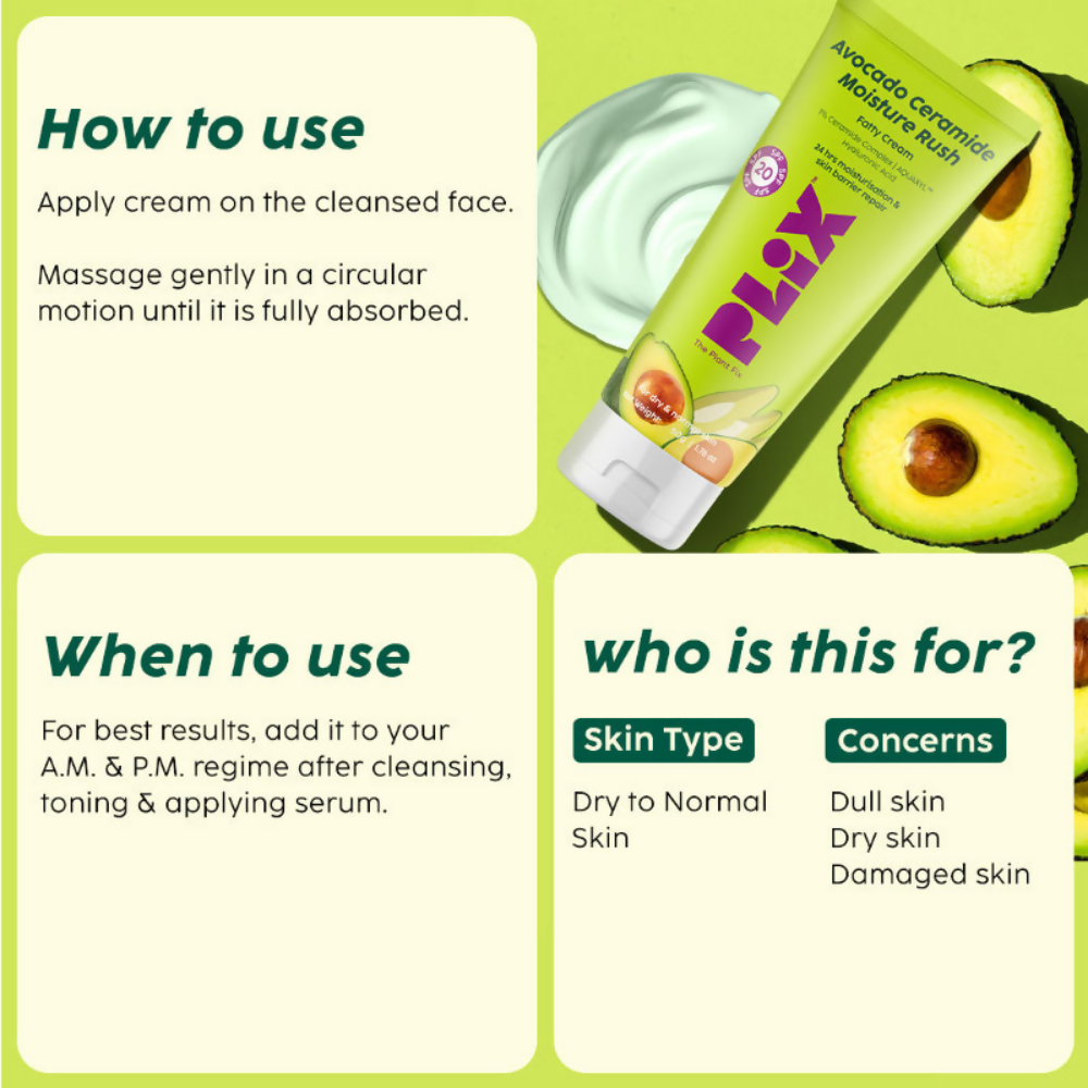 PLIX The Plant Fix Avocado Ceramide Moisture Rush - Cleanser & Cream | Grocsy