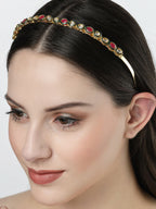NVR Women's Multi colour Kundan Gold-Polished Embellished Hairband | Grocsy