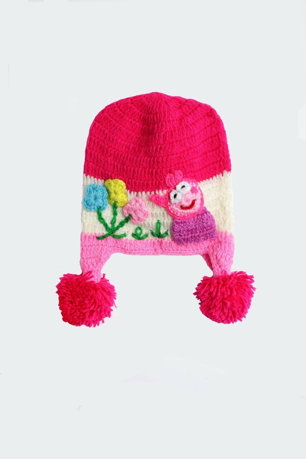 Chutput Kids Woollen Hand Knitted Flower And Animal Detailed Cap - Pink | Grocsy