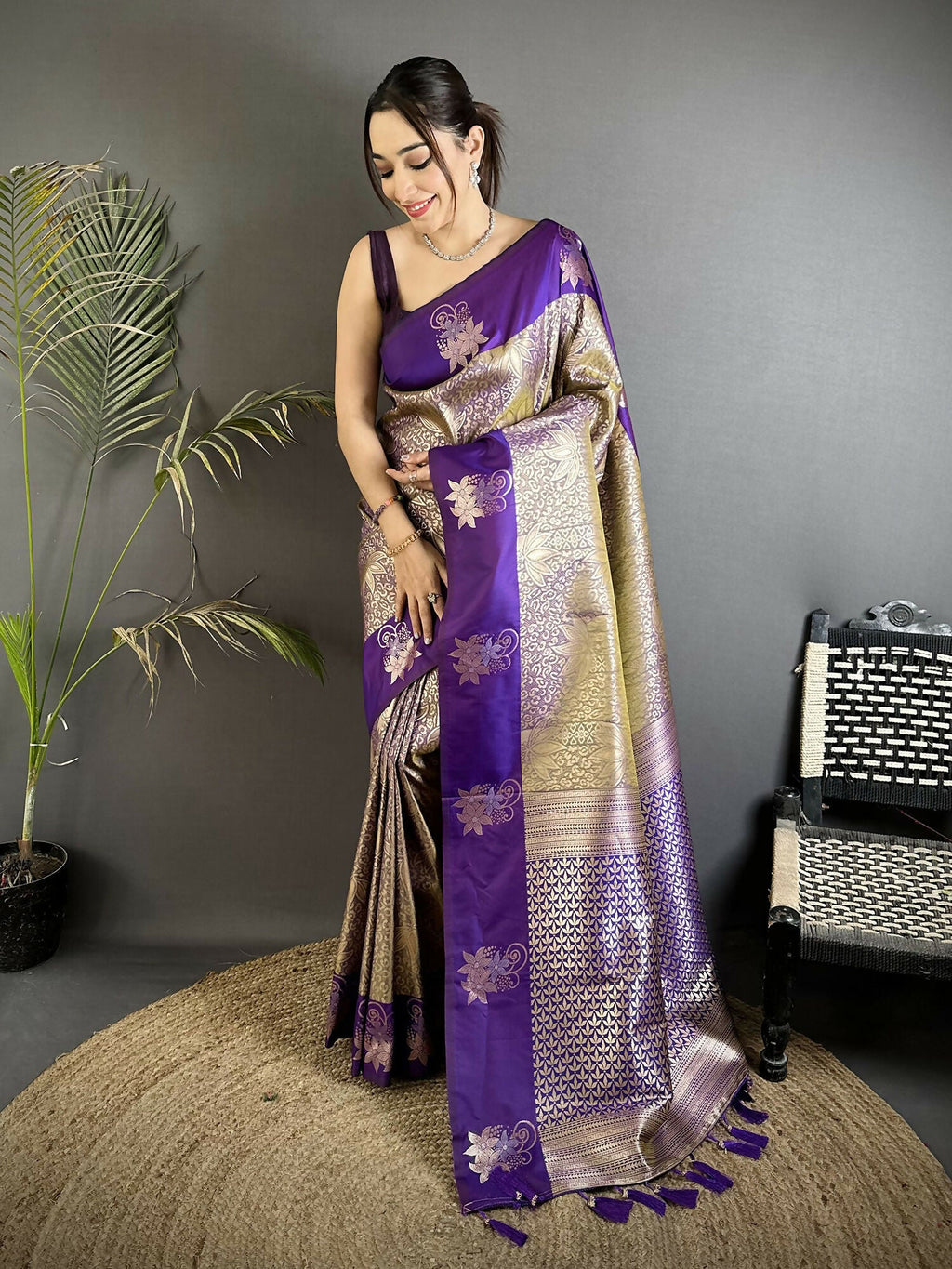 Joban Fashion Purple Intricate Zari Weaving Soft Silk Dharmavaram Saree | Grocsy