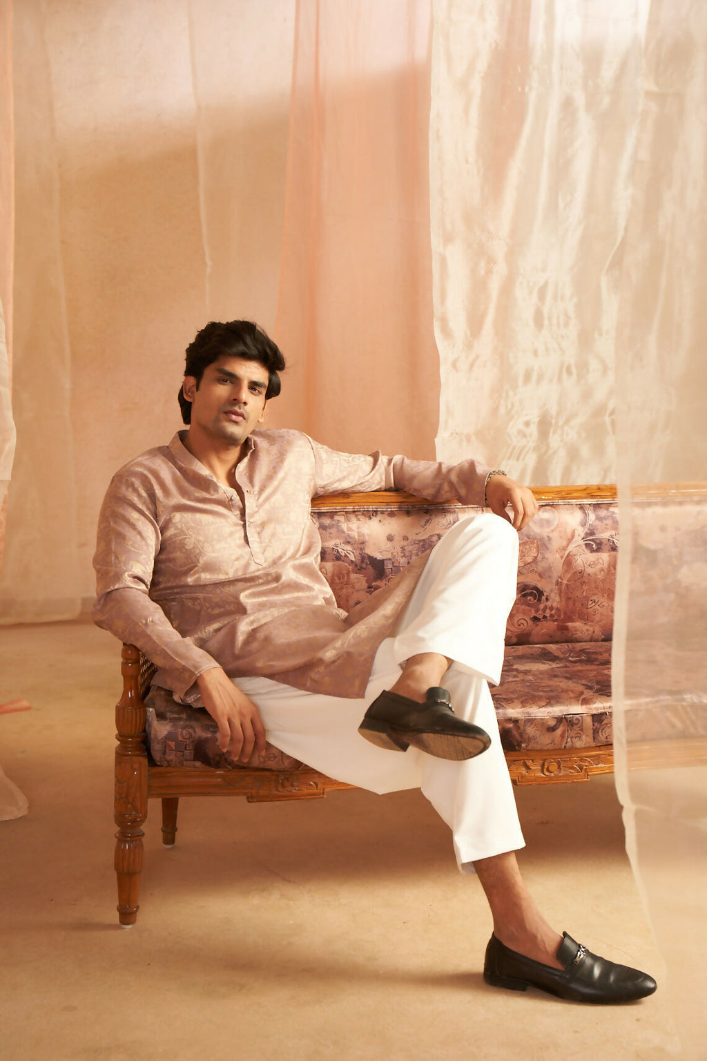 Mauve Modal Silk Wevon Designer Men's Kurta Set - Mahotsav | Grocsy
