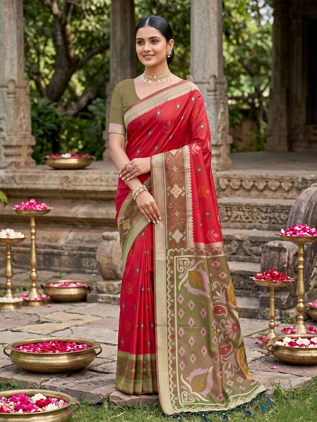 Shree Shyam Fashion Red Soft Silk Saree | Grocsy