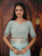 Shree Shyam Fashion Organza Sky Blue Saree | Grocsy