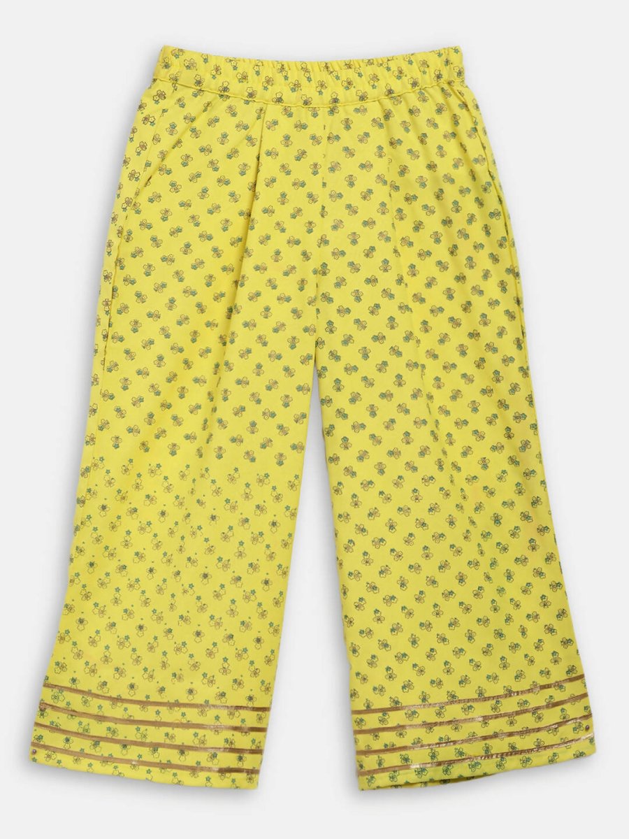 Ahalyaa Mustard Rayon Printed Kids Kurta Palazzo Sets For Kids For Girls | Grocsy