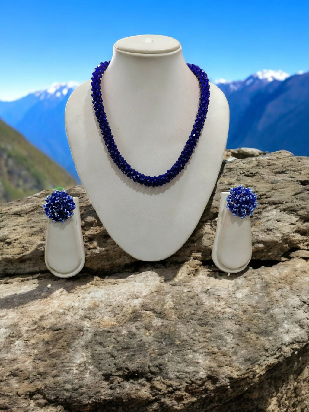 Inhanns Noor-E-Jalwa – Handmade Crystal Bead Necklace / Necklace With Earrings -Adjustable - Blue | Grocsy