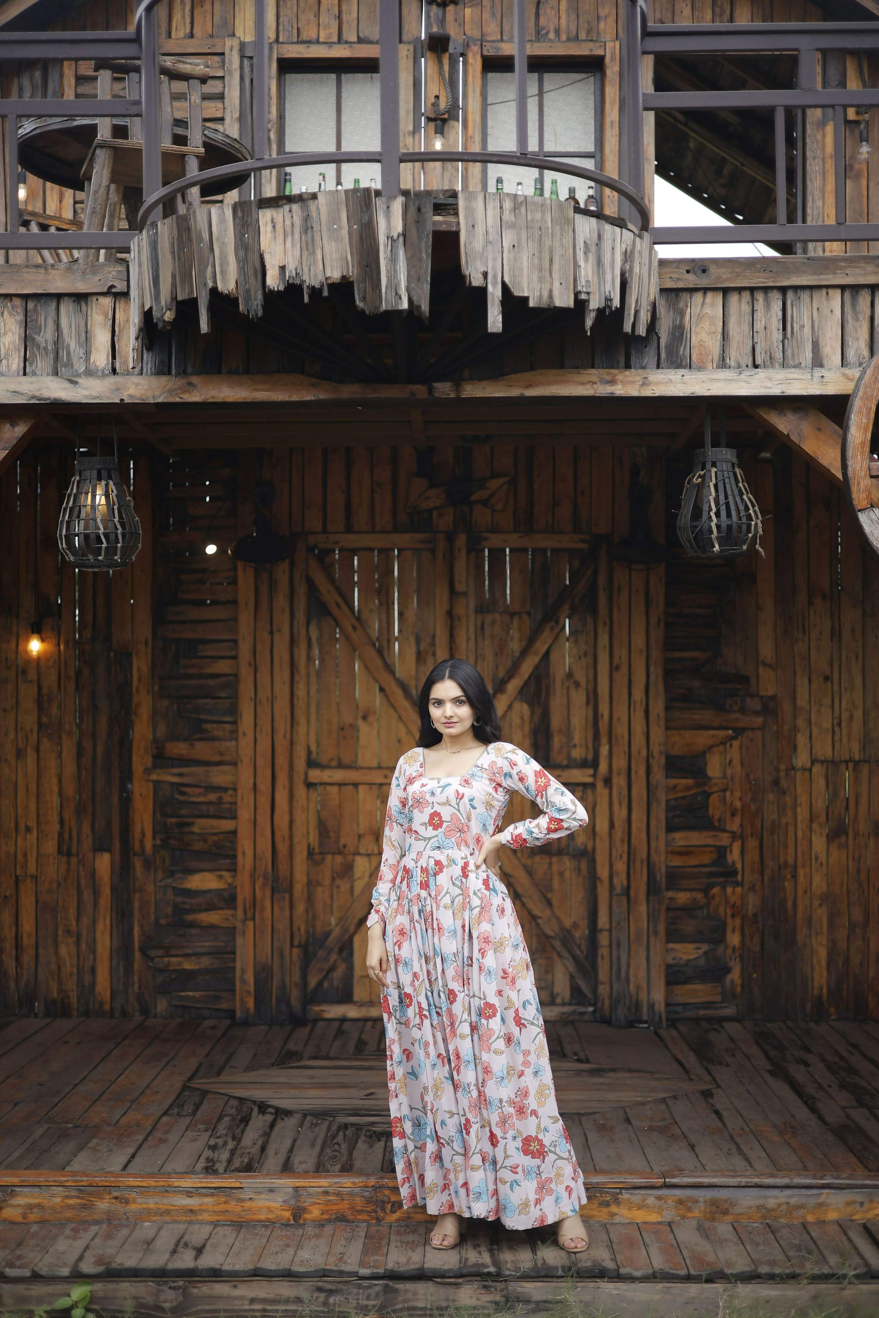 Aayaa Georgette Gown With Heavy Digital Print - Multi Color | Grocsy
