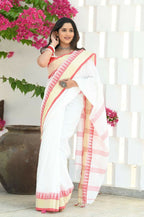 Beatitude White Cotton Tangail Saree | Grocsy