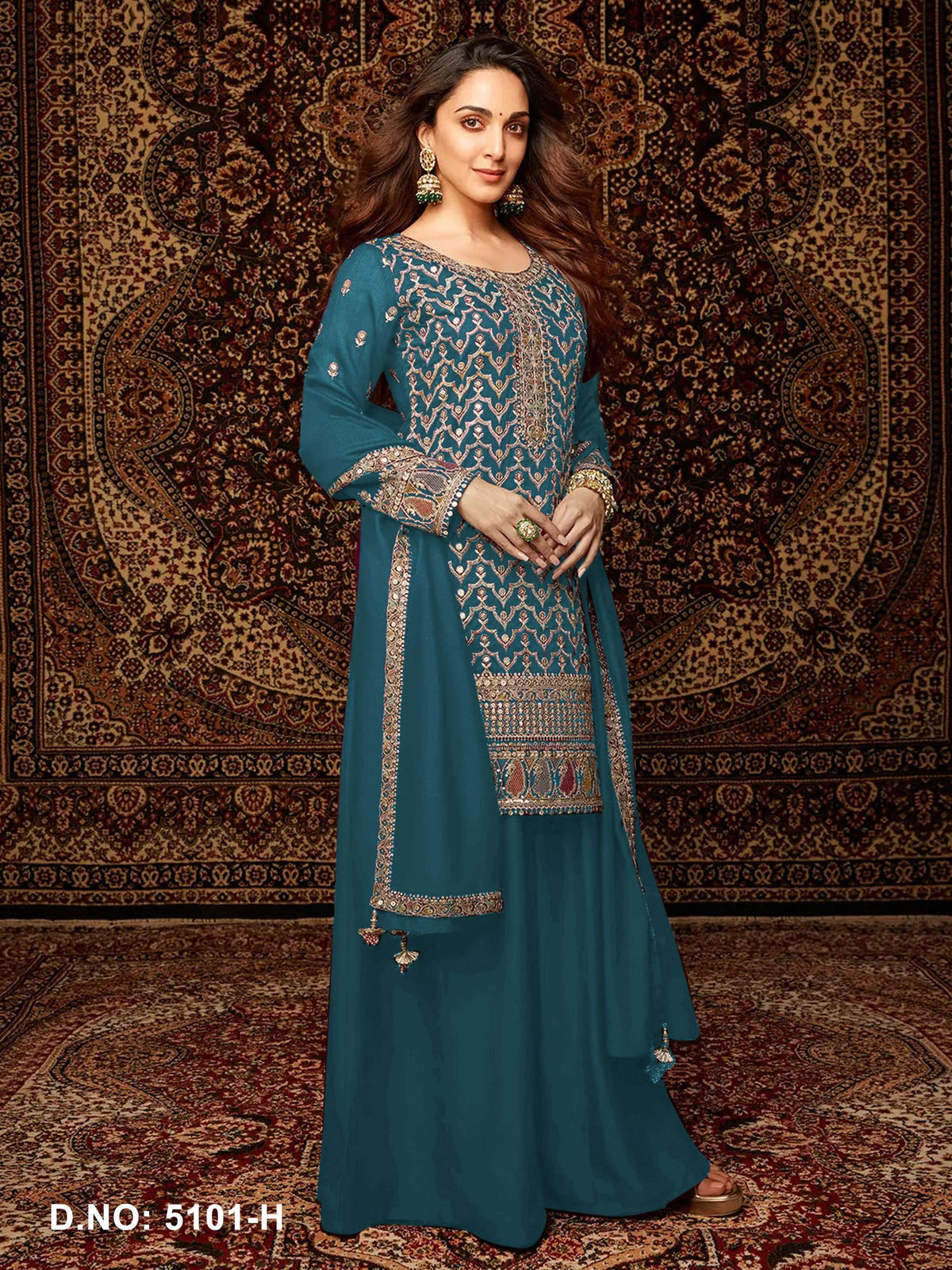 Anaita Teal Premium Embroidered Chiffon Salwar Suit | Grocsy