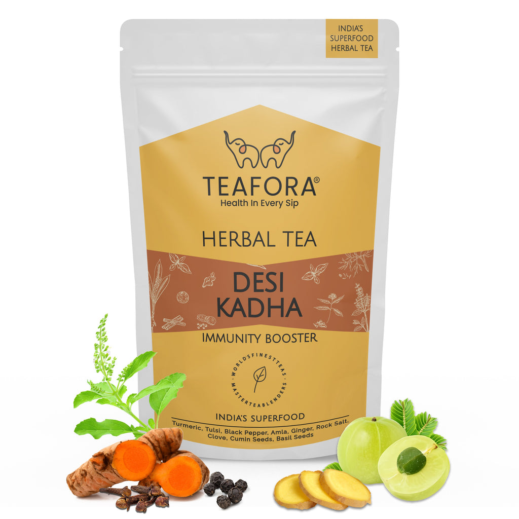 TEAFORA Desi Kadha | Immunity Booster Herbal Tea | Indian Superfoods Turmeric, Amla, Tulsi, Ginger & Rock Salt | Relaxing & Warming | 100% NATURAL | Grocsy