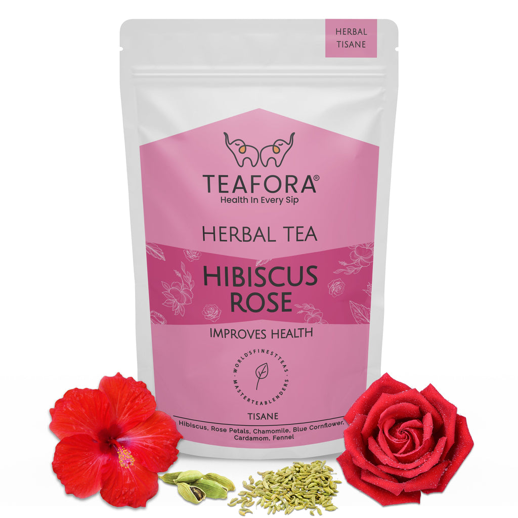 TEAFORA Hibiscus Rose Herbal Tea | CAFFEINE-FREE | 100% NATURAL | Hibiscus, Rose, Chamomile, Blue Cornflower, Fennel, Licorice | Brew Hot or as Iced Tea | Grocsy
