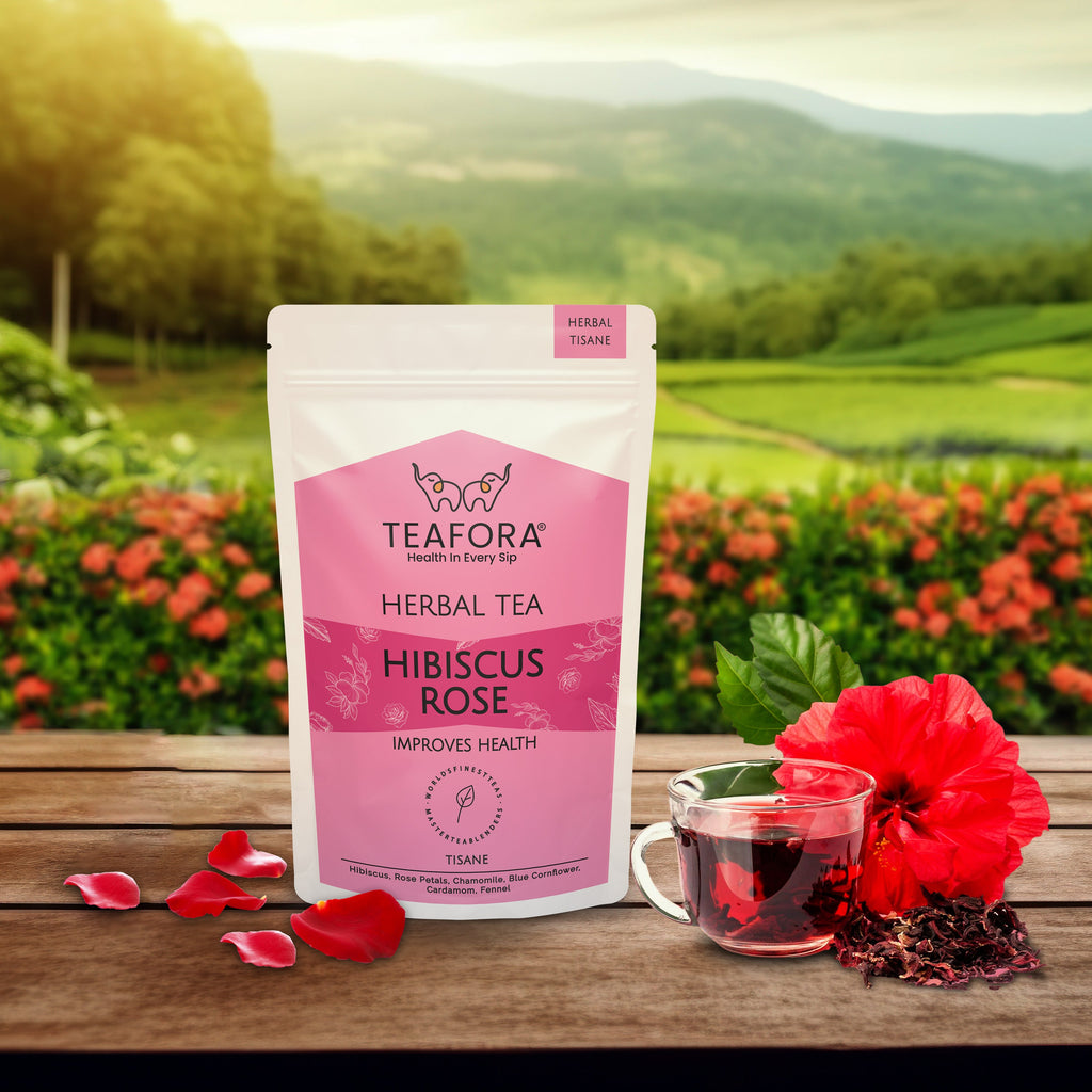 TEAFORA Hibiscus Rose Herbal Tea | CAFFEINE-FREE | 100% NATURAL | Hibiscus, Rose, Chamomile, Blue Cornflower, Fennel, Licorice | Brew Hot or as Iced Tea | Grocsy