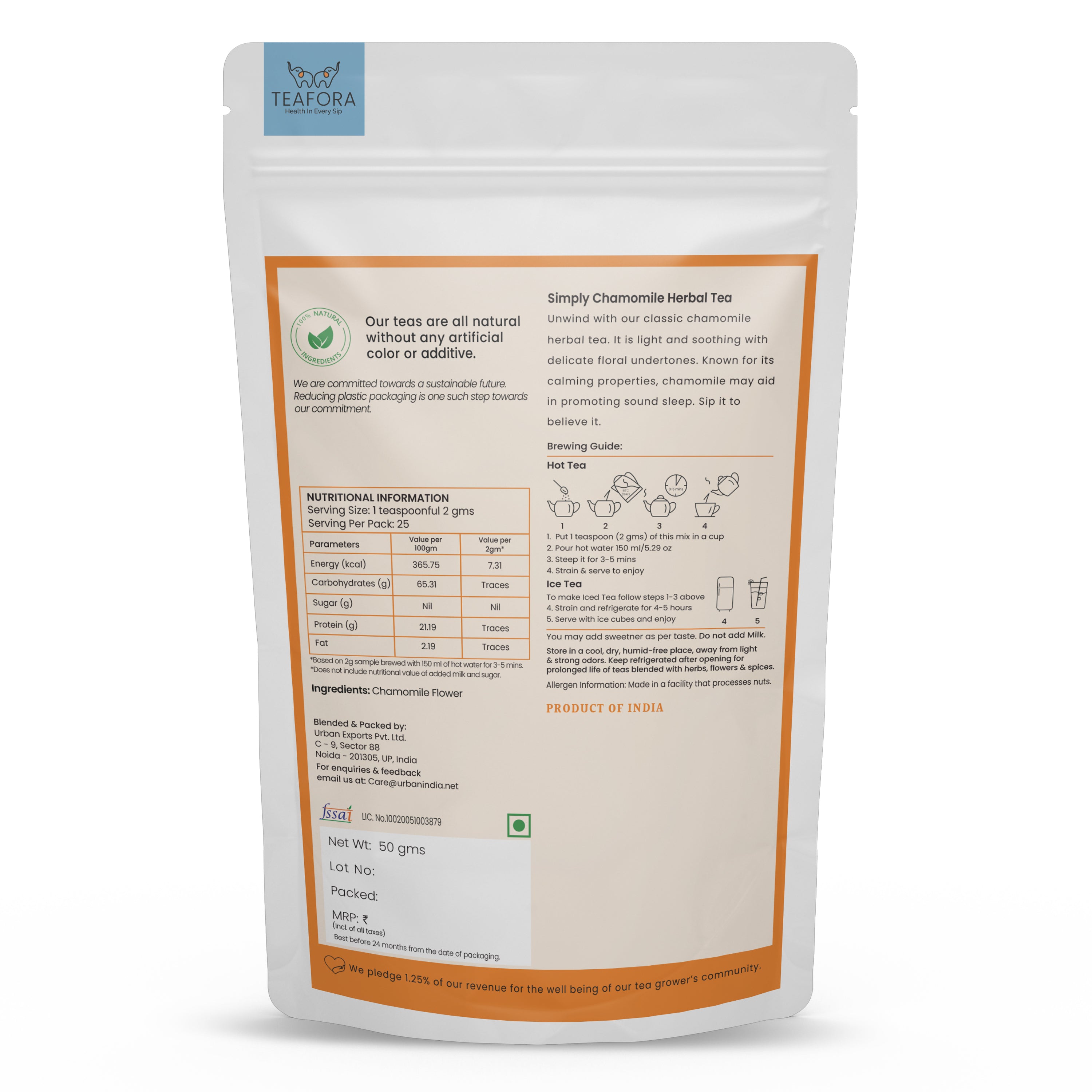 TEAFORA Simply Chamomile Herbal Tea | CAFFEINE-FREE | Calming & Relaxing Chamomile Sleep Tea | 100% NATURAL | Brew Hot or Iced Tea | Grocsy