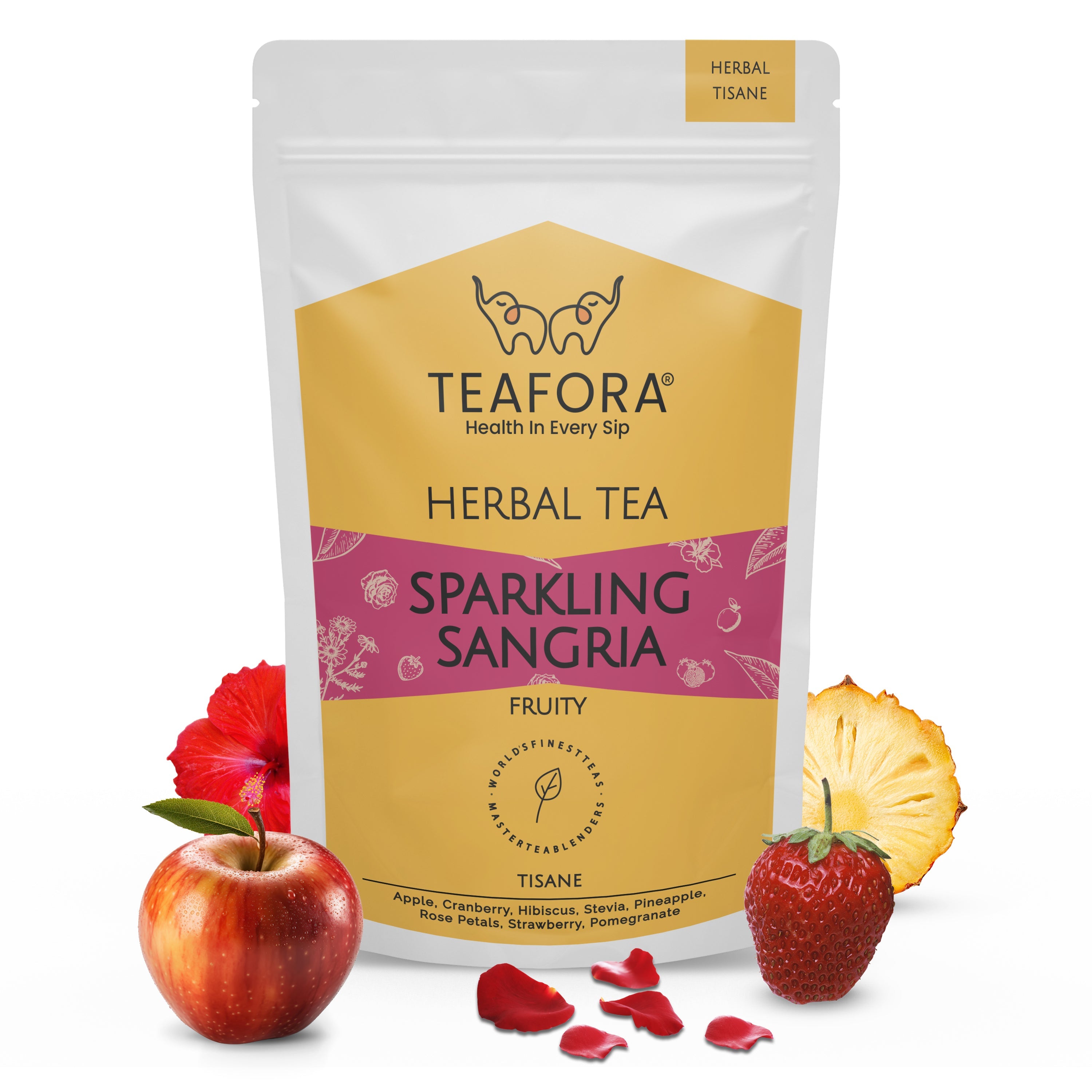TEAFORA Sparkling Sangria | CAFFEINE-FREE Herbal Tea | Refreshing and Fruity | 100% Natural Apple, Strawberry, Mango, Pineapple, Hibiscus | Brew Hot or Iced Tea | Grocsy