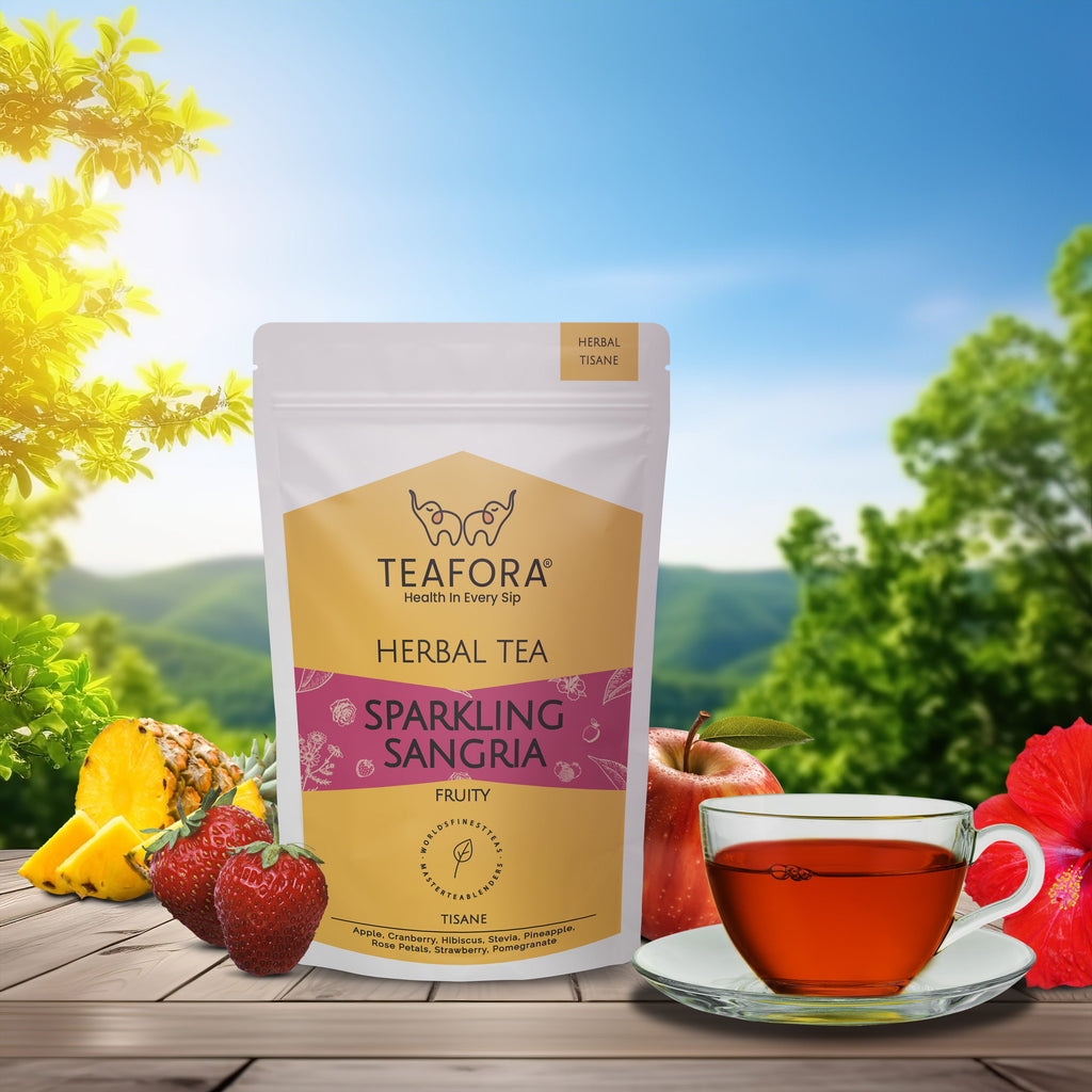 TEAFORA Sparkling Sangria | CAFFEINE-FREE Herbal Tea | Refreshing and Fruity | 100% Natural Apple, Strawberry, Mango, Pineapple, Hibiscus | Brew Hot or Iced Tea | Grocsy