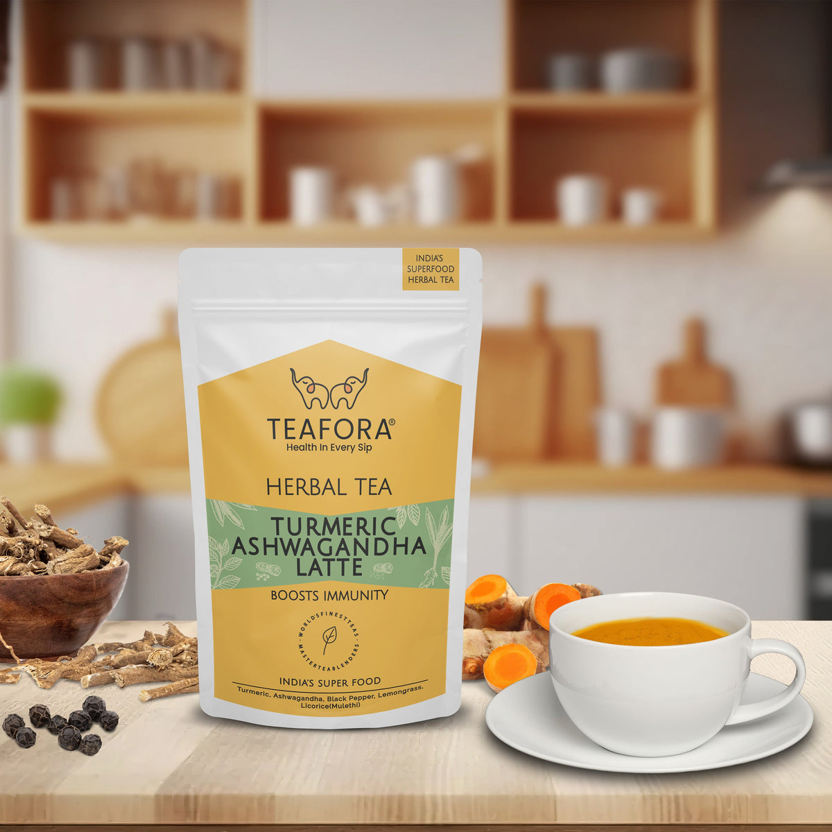 TEAFORA Turmeric Ashwagandha Latte | Golden Milk Powder | Authentic Indian Remedy | Supports Immunity and Improves Overall Health | 100% NATURAL | Grocsy