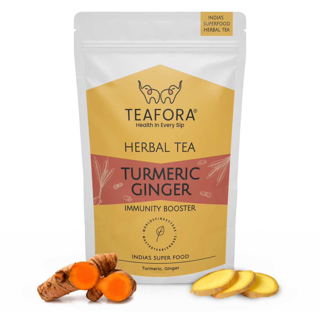TEAFORA Turmeric Ginger Herbal Tea | Indian Superfoods | Aids Digestion & Supports Immunity | Stress Relief Tea | 100% NATURAL INGREDIENTS | Grocsy