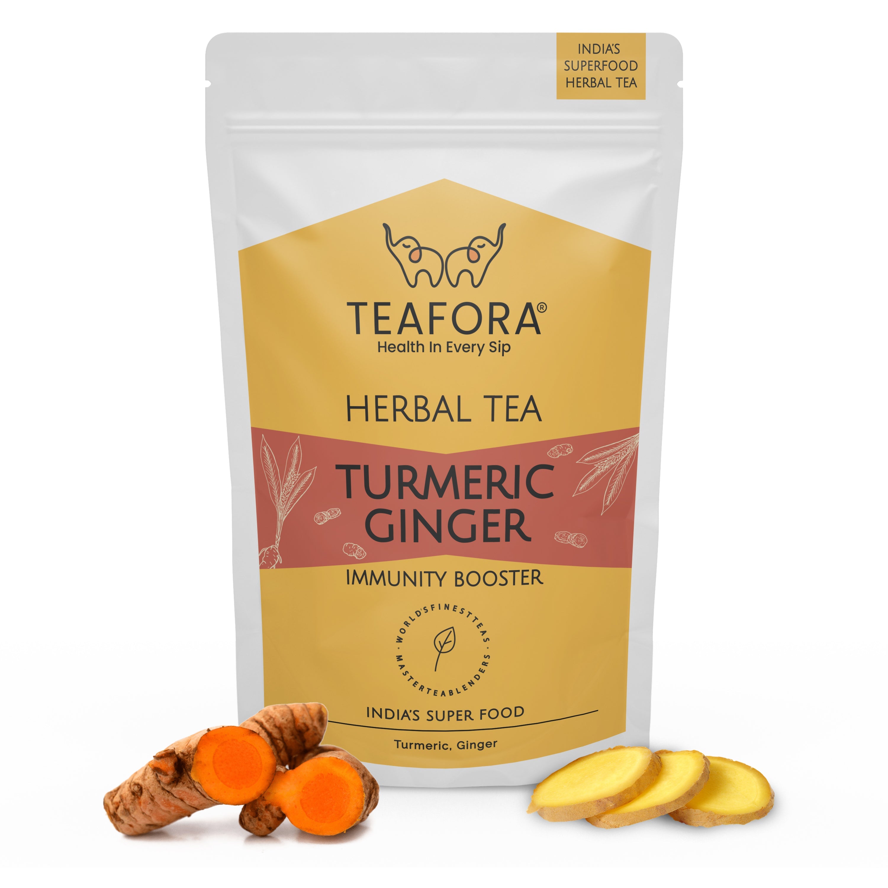 TEAFORA Turmeric Ginger Herbal Tea | Indian Superfoods | Aids Digestion & Supports Immunity | Stress Relief Tea | 100% NATURAL INGREDIENTS | Grocsy