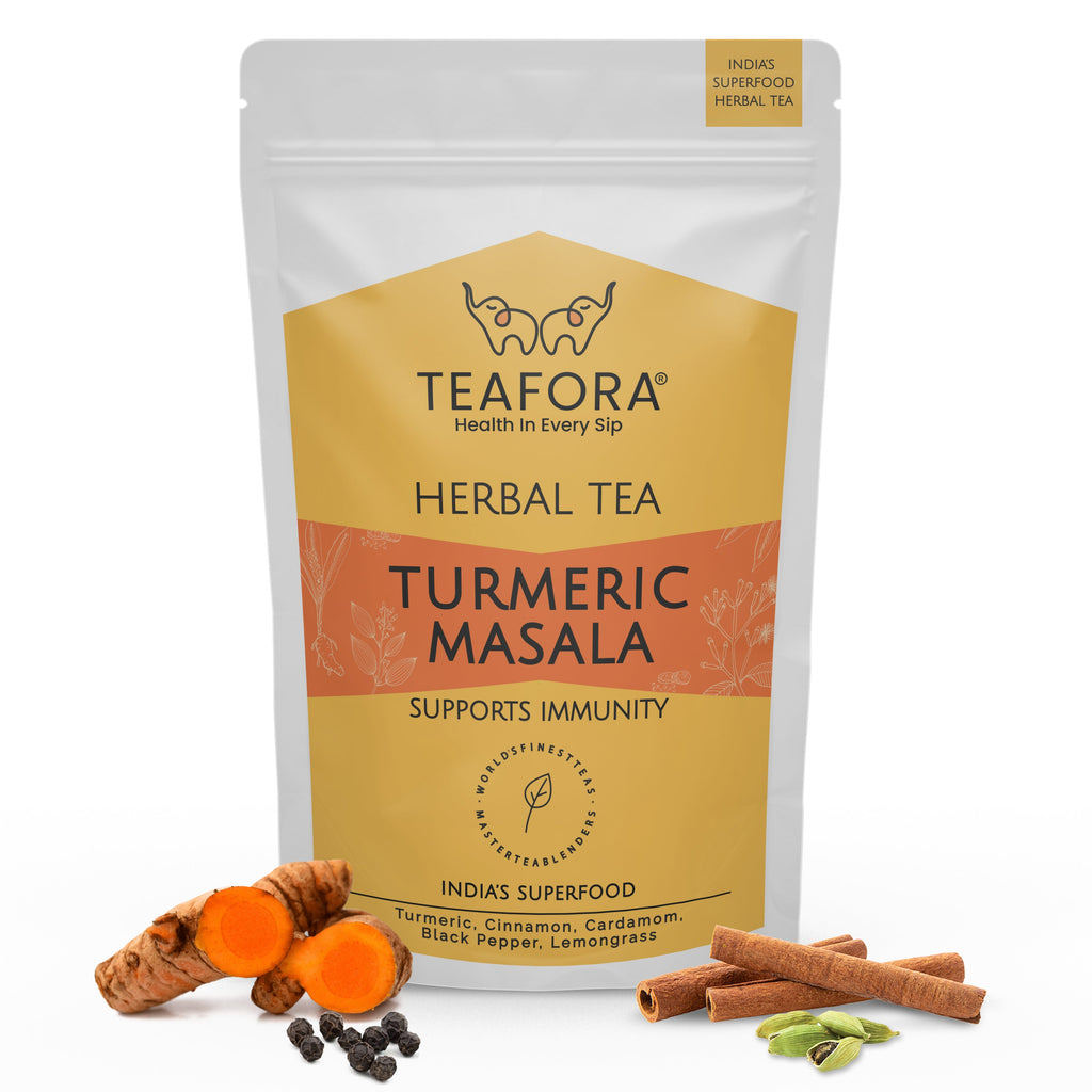 TEAFORA Turmeric Masala Herbal Tea | CAFFEINE-FREE | 100% NATURAL | Immunity Support Tea | Turmeric, Cinnamon, Cardamom, Black Pepper, Lemongrass | Grocsy