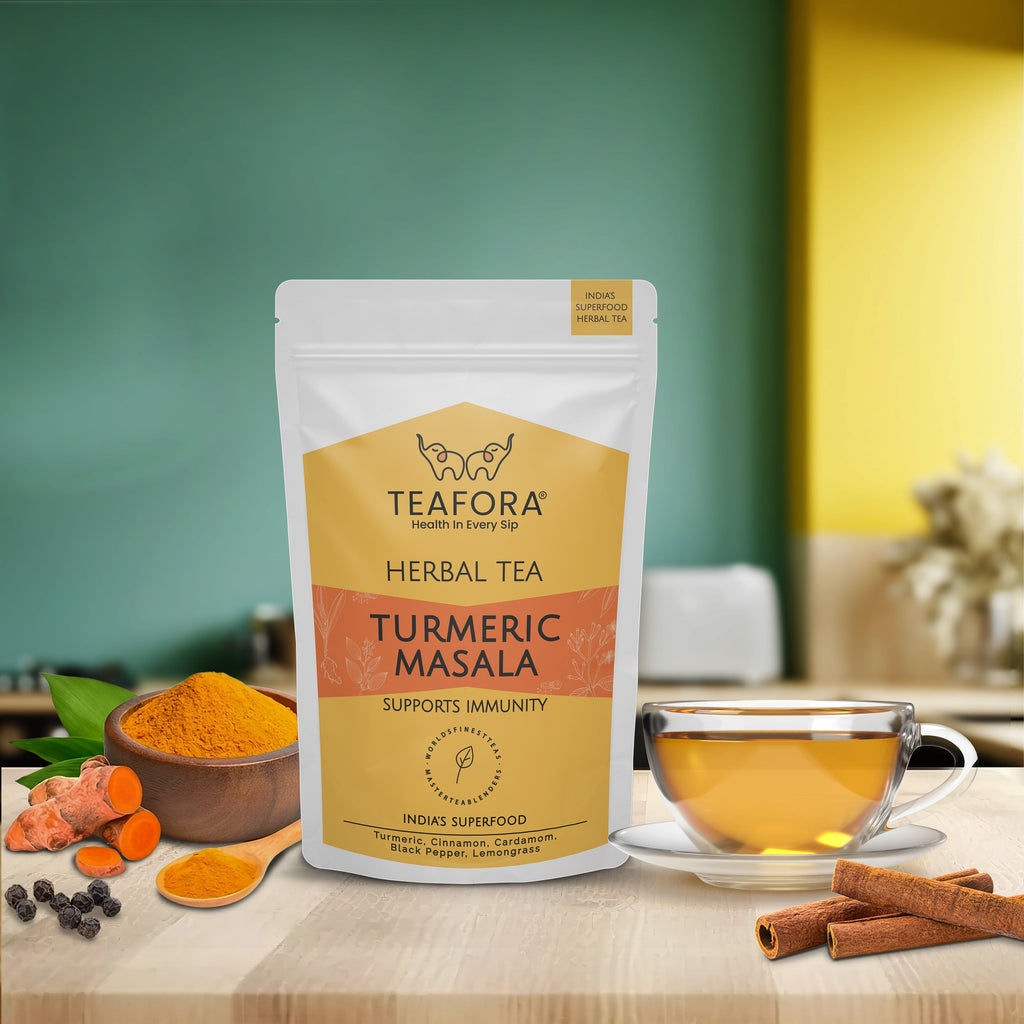 TEAFORA Turmeric Masala Herbal Tea | CAFFEINE-FREE | 100% NATURAL | Immunity Support Tea | Turmeric, Cinnamon, Cardamom, Black Pepper, Lemongrass | Grocsy