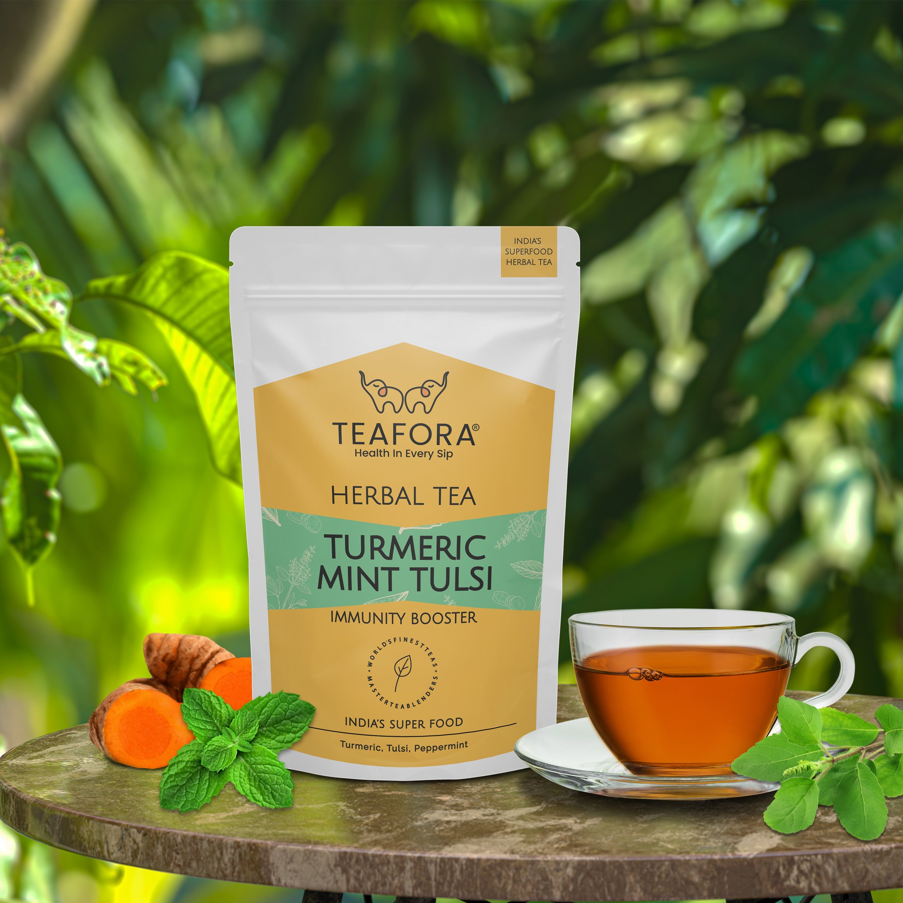 TEAFORA Turmeric Mint Tulsi Herbal Tea | Indian Superfoods | Blend of Turmeric, Tulsi & Peppermint | Immune Support | 100% NATURAL INGREDIENTS | Grocsy