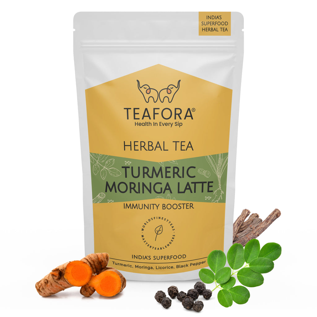 TEAFORA Turmeric Moringa Latte | Blend of Indian Superfoods Turmeric, Moringa, Licorice & Black Pepper | Supports Immunity | 100% NATURAL INGREDIENTS | Grocsy