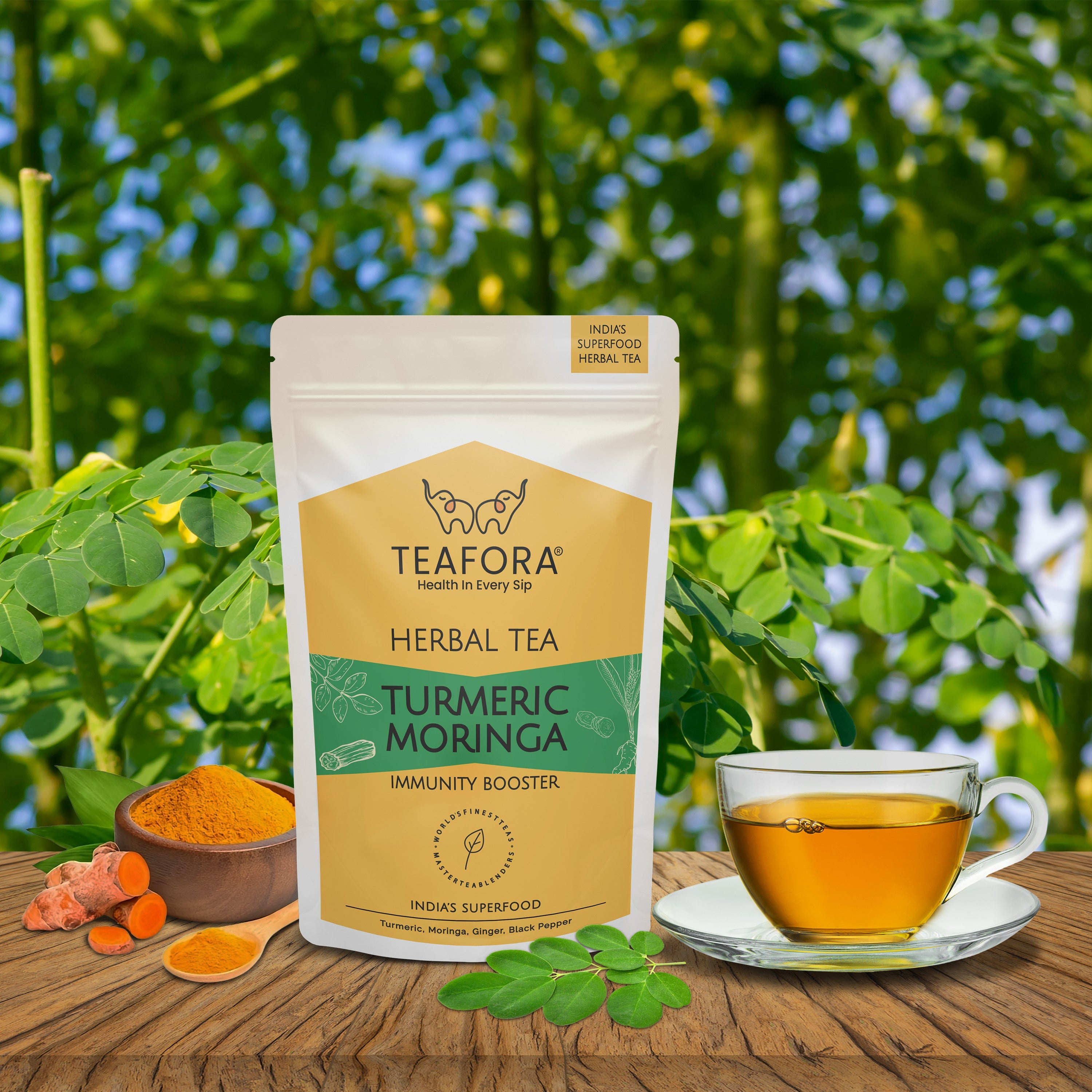 TEAFORA Turmeric Moringa Herbal Tea | Blend of Indian Superfoods Turmeric, Moringa, Ginger & Black Pepper | Supports Immunity | 100% NATURAL INGREDIENTS | Grocsy