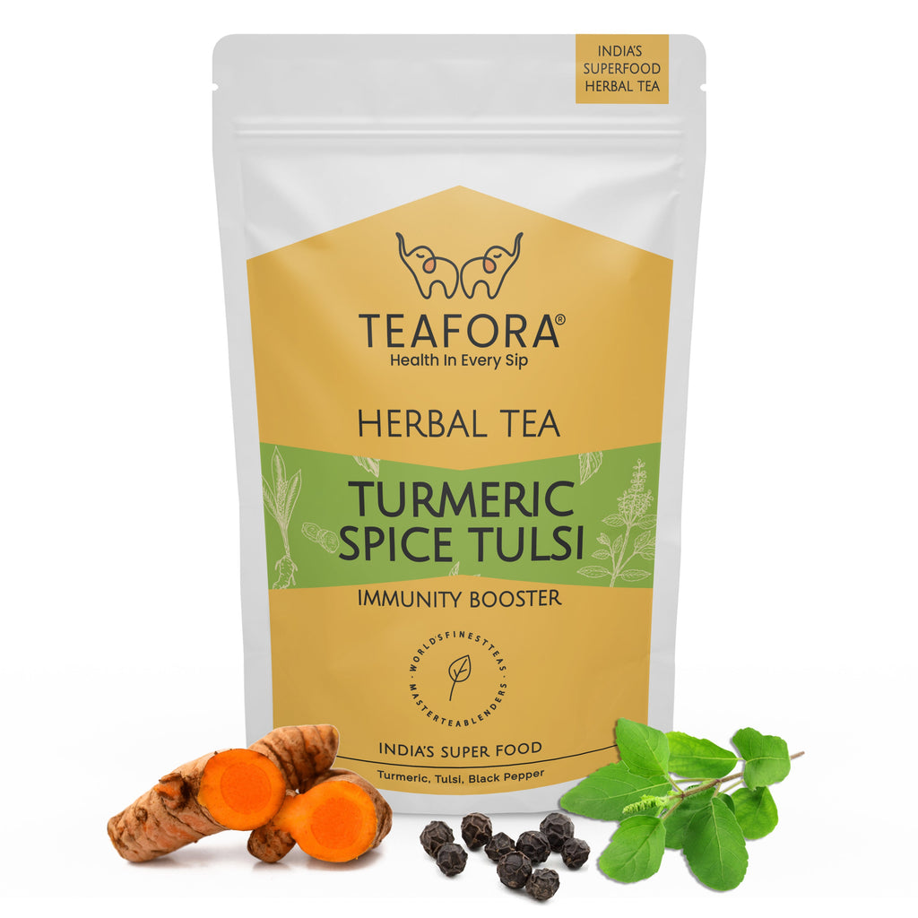 TEAFORA Turmeric Spice Tulsi Herbal Tea | Immunity Booster | Blend of Indian Superfoods Turmeric, Tulsi & Black Pepper | 100% NATURAL INGREDIENTS | Grocsy