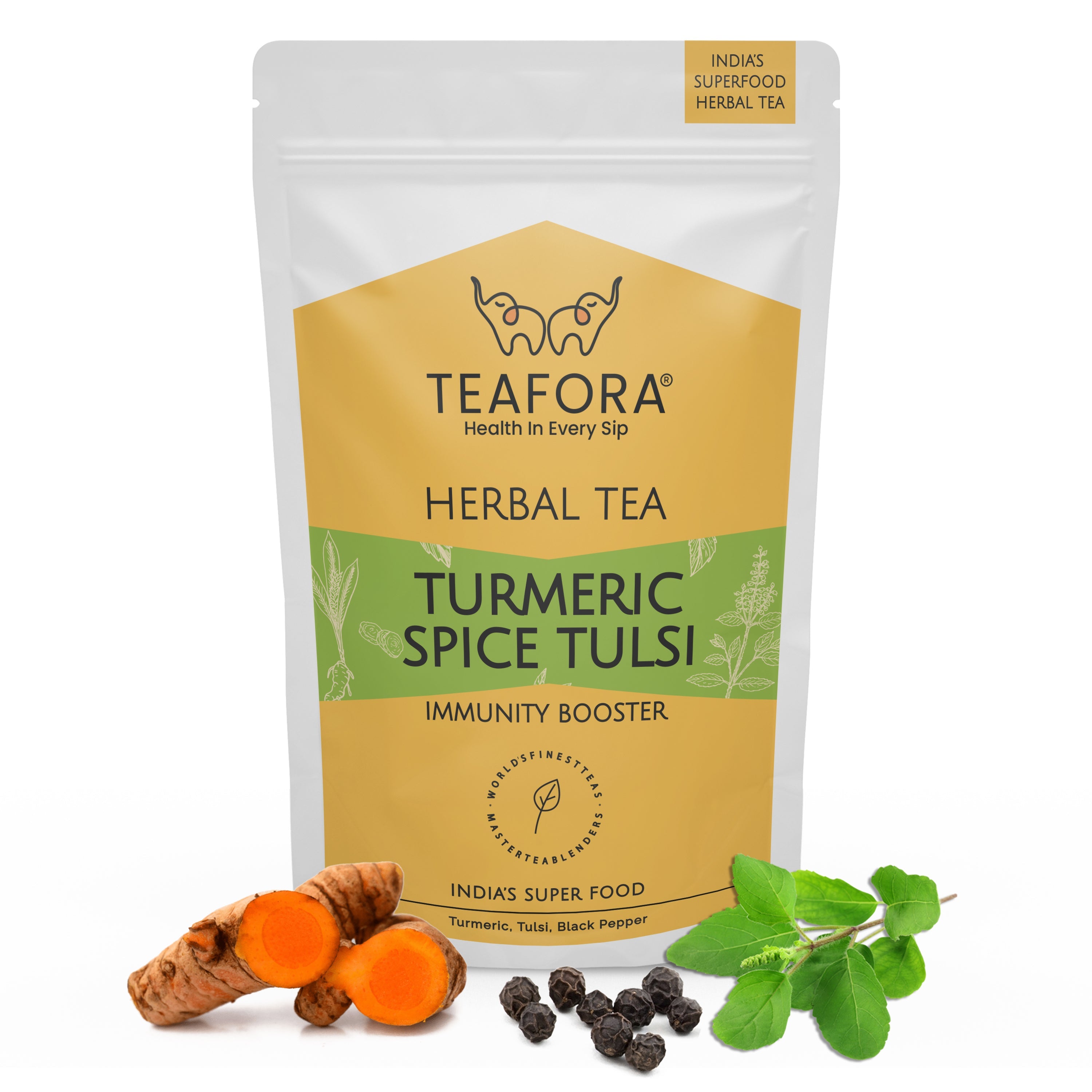 TEAFORA Turmeric Spice Tulsi Herbal Tea | Immunity Booster | Blend of Indian Superfoods Turmeric, Tulsi & Black Pepper | 100% NATURAL INGREDIENTS | Grocsy
