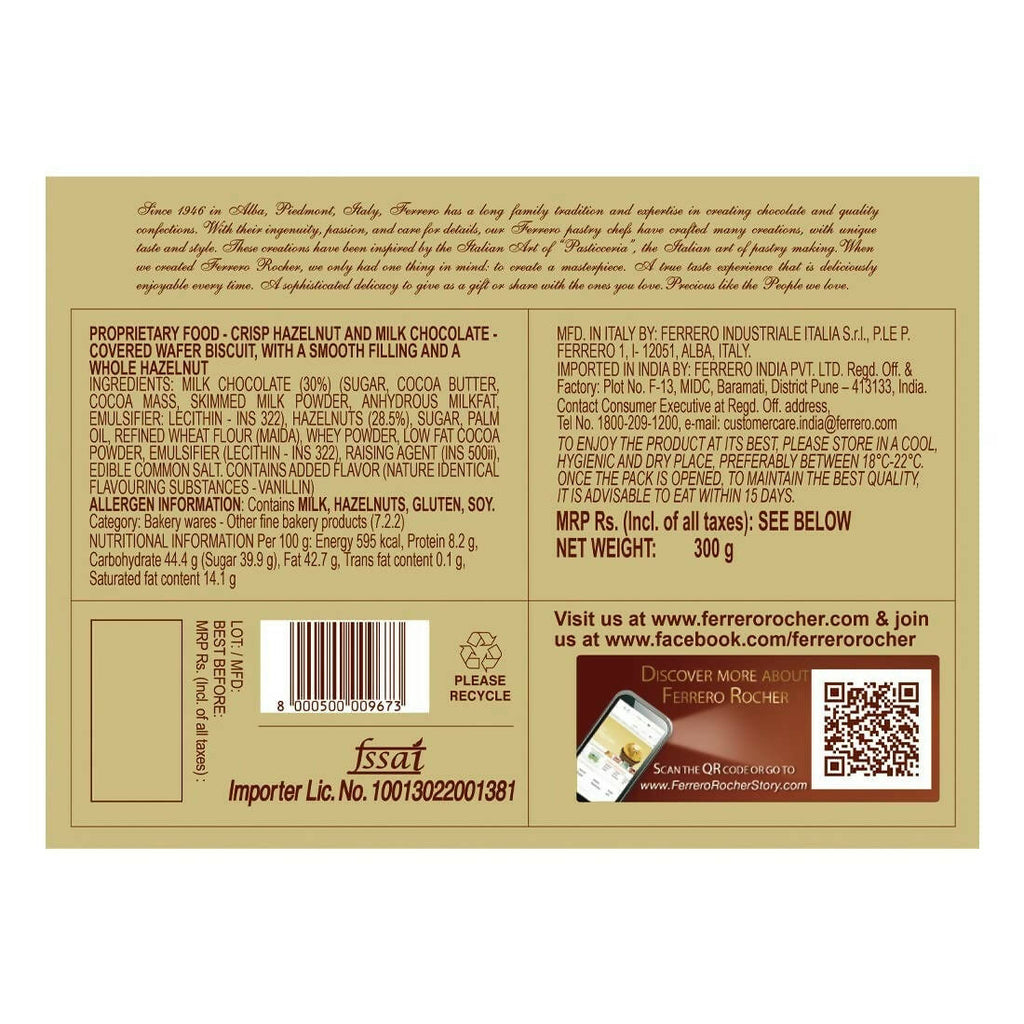Ferrero Rocher Exquisite Hazelnut And Milk Chocolate | Premium Gift Box Rich, Creamy, Crunchy and Nutty Chocolate For Special Occasions | Grocsy
