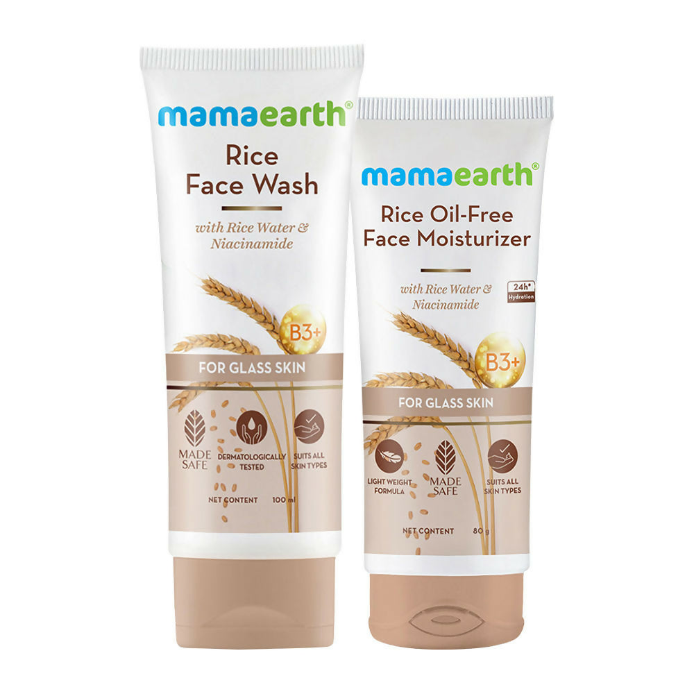 Mamaearth Rice Face Wash & Oil-Free Moisturizer Combo For Glass Skin | Grocsy