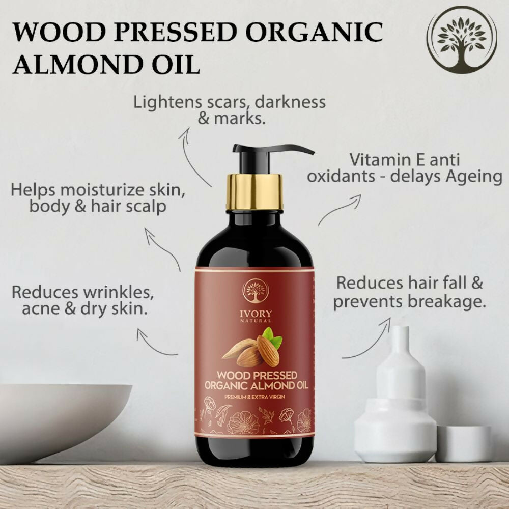 Ivory Natural Wood Pressed Organic Almond Oil , Premium Extra Virgin Oil - For Radiant Skin, Hair Wellness | Grocsy