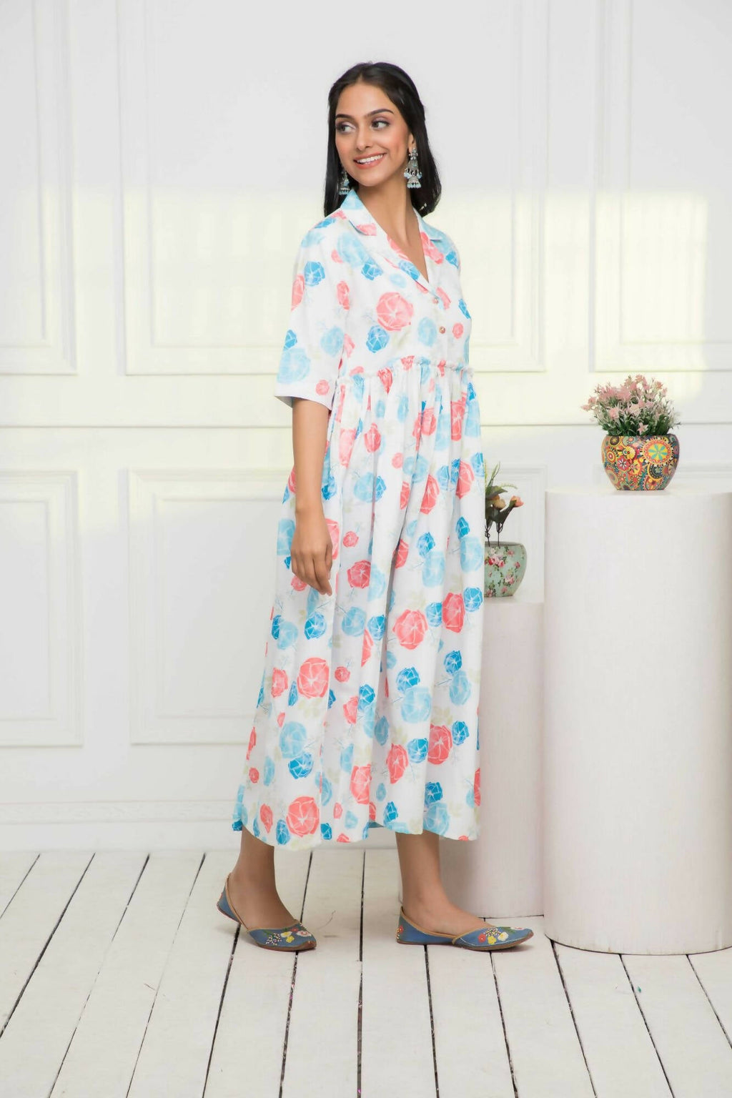 Myshka Women Multi - Floral Rayon A-Line V-Neck Dress | Grocsy