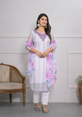 White Viscose Silk Embroidery with Thread and sequence Stitched Suit With Dupatta - Tanisha | Grocsy