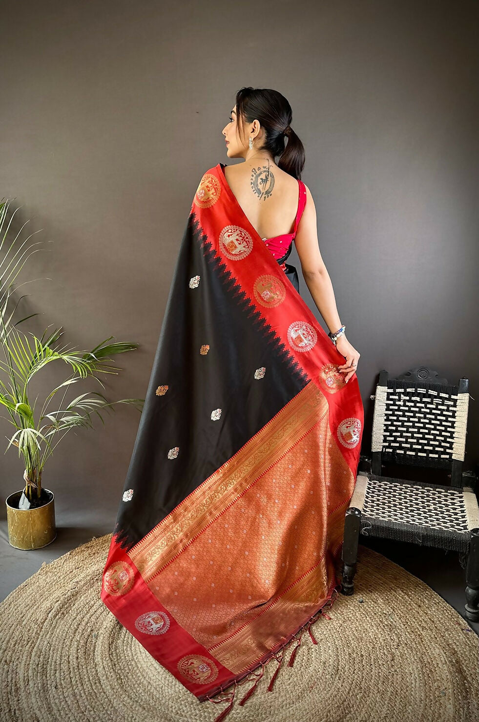 Joban Fashion Red Butti Banarasi Silk Sarees | Grocsy