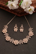 NVR Women's Rose Gold-Polished American Diamond-Studded Handcrafted Jewellery Set | Grocsy