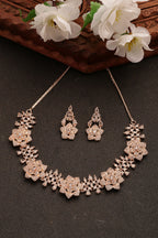NVR Women's Rose Gold-Polished American Diamond-Studded Handcrafted Jewellery Set | Grocsy