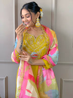 PartywearDesigner Viscose Yellow Stitched Suit With Dupatta - Tanisha | Grocsy