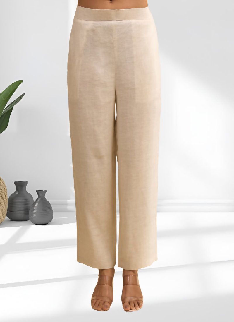 Joban Fashion Beige Linen Embroidered Readymade Long Kurta With Pant | Grocsy