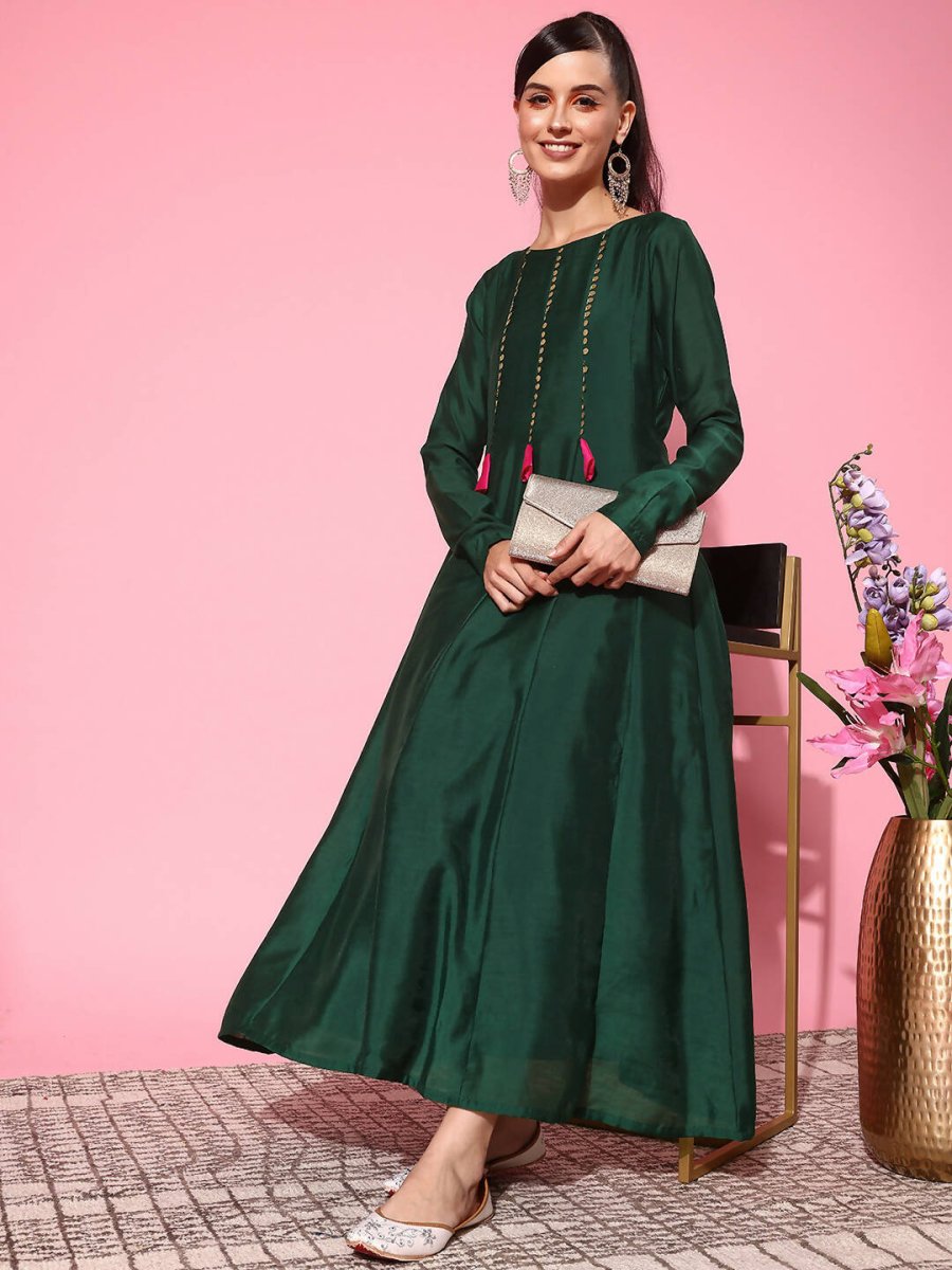 Ahalyaa Women's Traditional wear Ethnic Dress - Green | Grocsy
