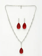 NVR Women's Silver-Plated Red Artificial Stones Studded Handcrafted Jewellery Set | Grocsy