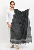 Mominos Fashion Moeza Women's Linen Cotton Silver Border Black Dupatta | Grocsy