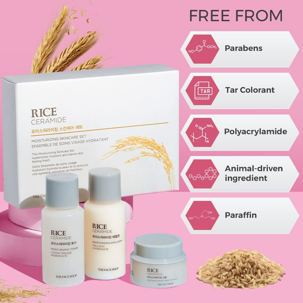 The Face Shop Rice & Ceramide Moisturizing Skincare Set Kit | Grocsy