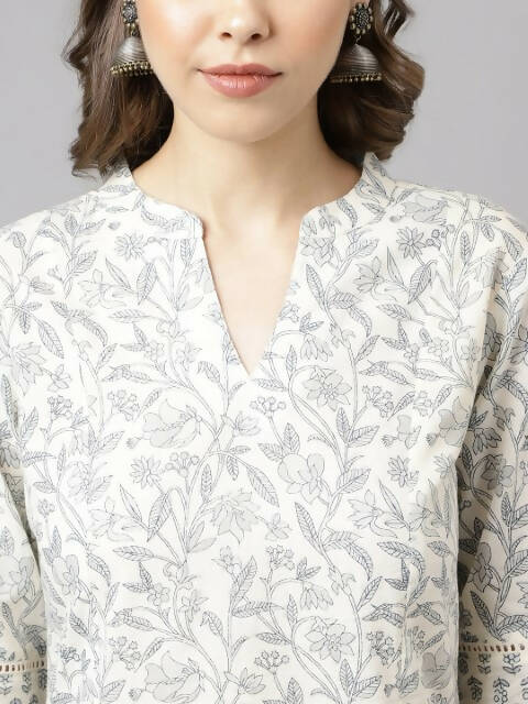 FIORRA Women's Off White Cotton A-Line Kurta Palazzo Set | Grocsy