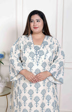Miravan Women's Plus Size Off White Floral Printed Cotton Flex Kurta with Pant | Grocsy