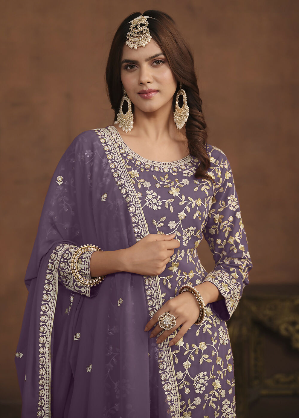 Faux Georgette Purple Embroidered Festive Salwar Suit - Emponline | Grocsy