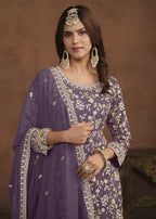 Faux Georgette Purple Embroidered Festive Salwar Suit - Emponline | Grocsy