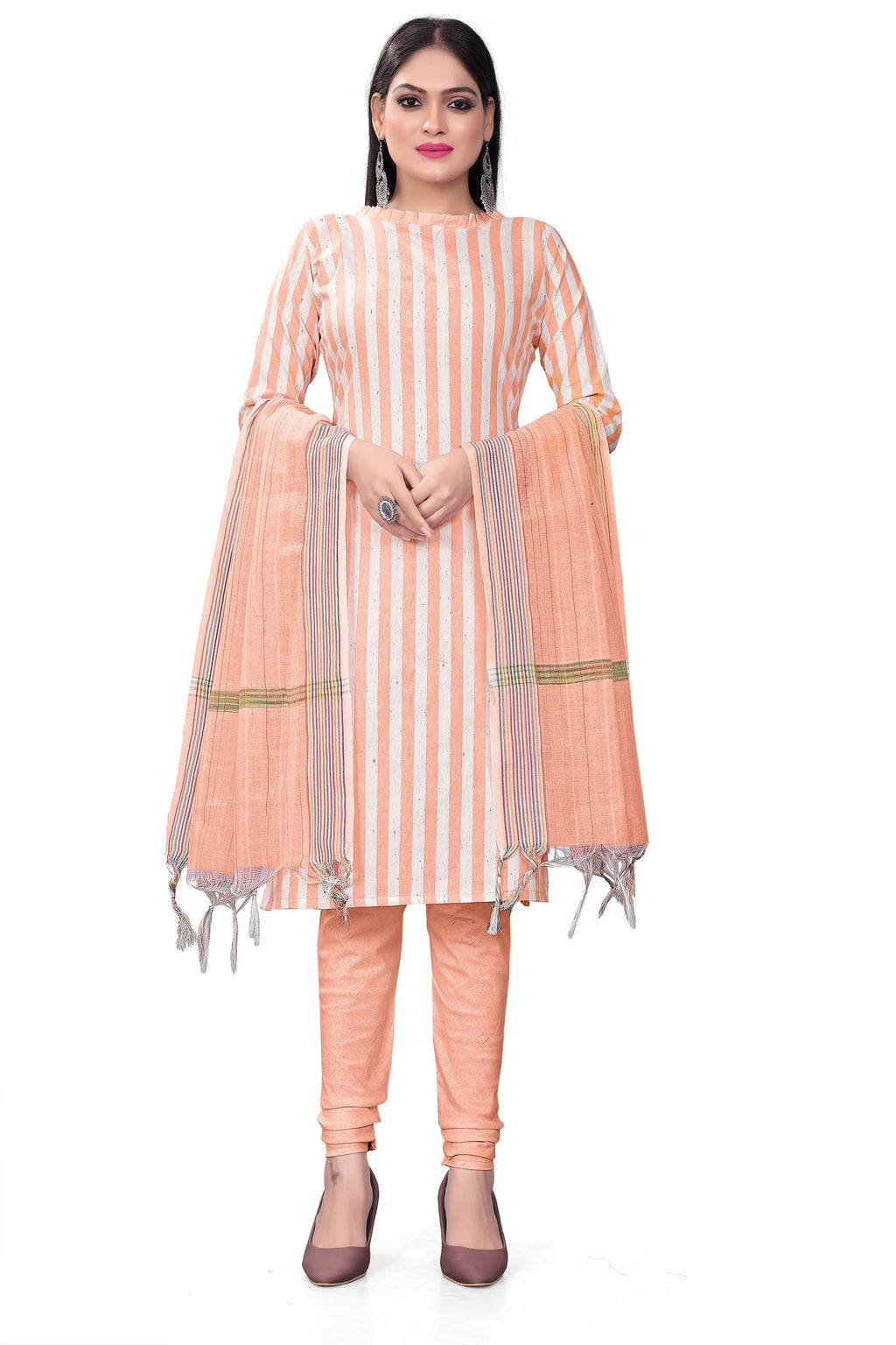 Peach Cotton Jacquard Woven Unstitched Dress Material - Amara | Grocsy