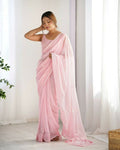 Attractive Looking Georgette Thread, Sequance Embroidery Work Party Wear Saree - Pink | Grocsy